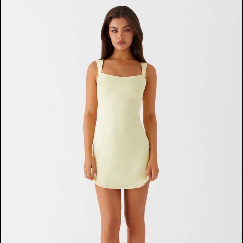 Peppermayo yellow satin mini dress